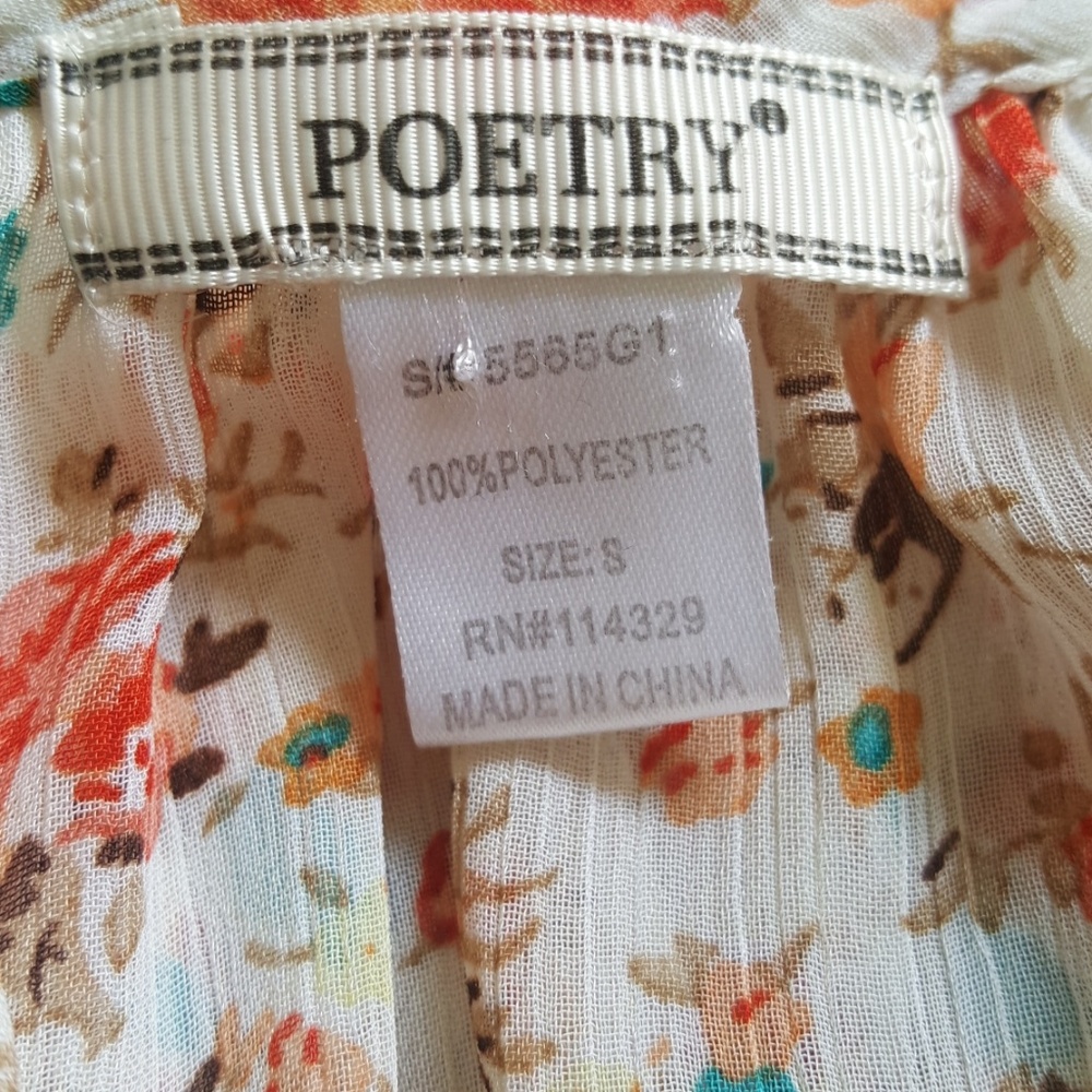 Poetry Boho Romantic Cream Floral Peasant Top Sz S - Picture 7 of 8